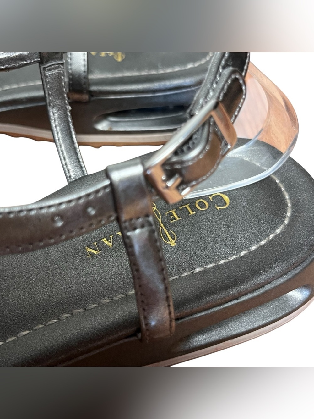 Cole Haan Nike Air Thong Sandals Metallic Pewter Leather Ankle Strap Comfort 9.5 - Picture 6 of 9